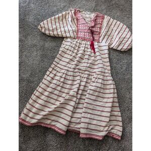 MNG Women's Red‎ Stripe Embroidered Tassel Tiered Maxi Dress XS